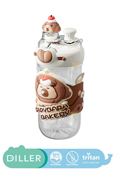 DILLER 580ml New Collection Cute Animals Fancy Tritan Kids Water Bottle With/Without Straw with Neck Strap
