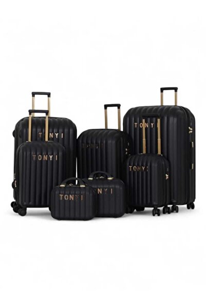 Tonyi طقم شنط سفر - مكون من 7 قطع يشمل 5 شنط تروللي وشنطتين للمكياج -بكفرات دبل -وسحاب توسعه