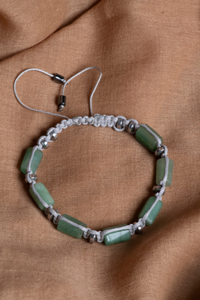 OSMANLI DEĞERLİ TAŞ Certified Aventurine-Hematite Natural Stone Macrame Adjustable Bracelet with Zircon Apparatus