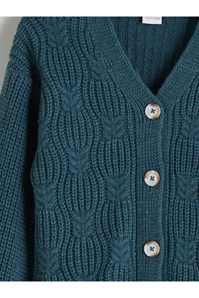 LC Waikiki Petrol V-Neck Girl's Knitwear Cardigan