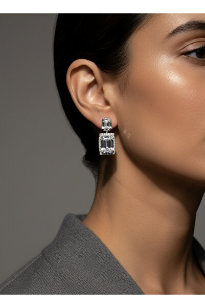 TURBİJ Kadın Dikdörtgen Taşlı Sallantılı Abiye Küpe