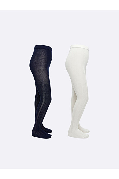 LC Waikiki Navy Blue Patterned Girls' Pantyhose 2-Piece