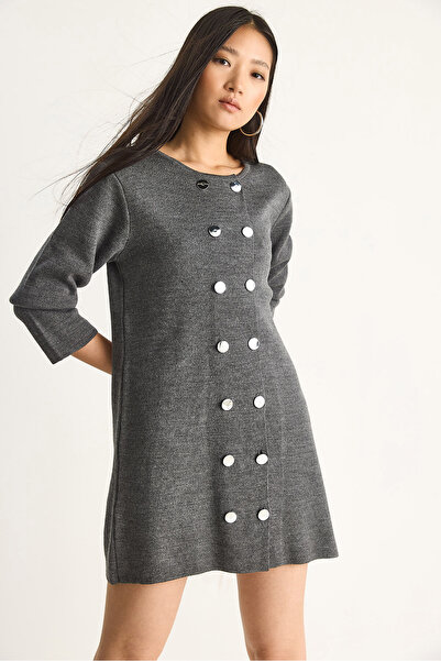 Bianco Lucci Women's Crew Neck Button Detailed Knitwear Dress 20247585