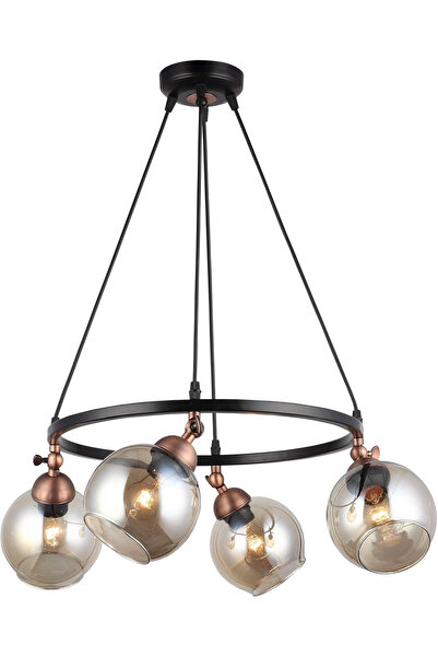 Genel Markalar Serta 4'lü Çemberli Siyah Bakır Sarkıt Camlı Avize