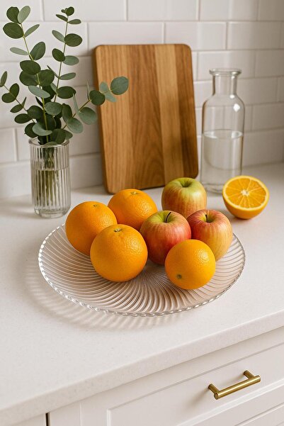 isra kristal Kristal Desenli Cam Sunum Tabağı & Kase 31cm – Meyve, Salata ve ...