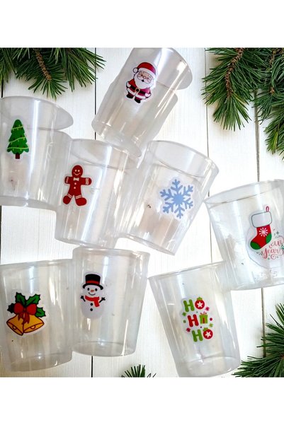 Armada 10 Pieces Christmas New Year Themed Mica Plastic Shot Glass Santa Claus Snowflake Snowman 40ml (5cm)