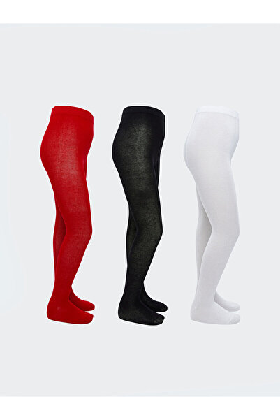 LC Waikiki Red Basic Girls' Pantyhose 3-Piece Set
