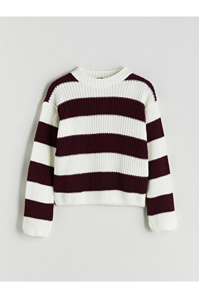 LC Waikiki Peak Yeni Sezon Bisiklet Yaka Çizgili Kız Çocuk Kazak