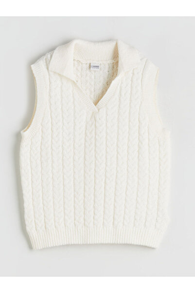 LC Waikiki Ekru Polo Yaka Kız Çocuk Triko Süveter