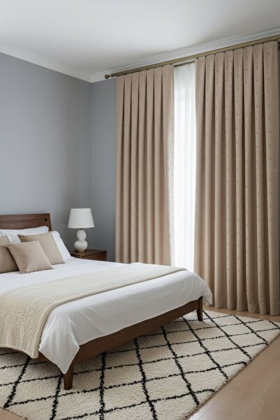 Madame Dower Bohemian pom pom beige backdrop curtain 1x3 pleated |   Living room, kids room bohemian backdrop curtain