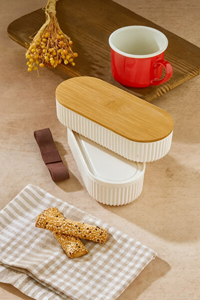 DrBambu صندوق تخزين وتغذية مزدوج من الخيزران - وعاء للوجبات الخفيفة