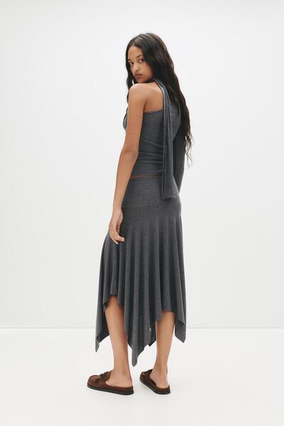 Pull & Bear Asimetrik yumuşak dokunuşlu midi etek