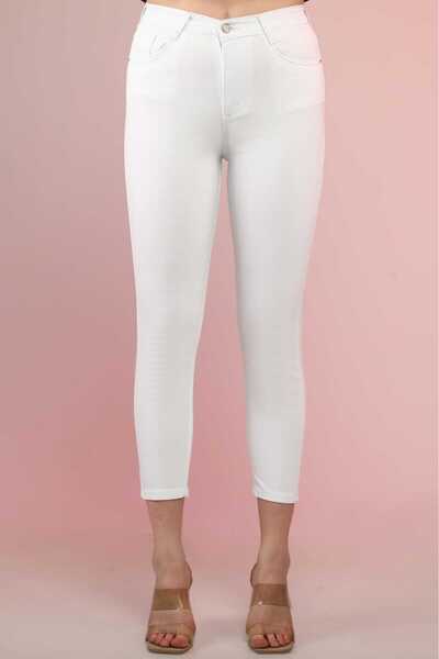 SHEVEGA Women's White High Waist Linen Tight-Leg Pants