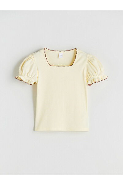 LC Waikiki Tricou pentru fetiță bej decolteu pătrat