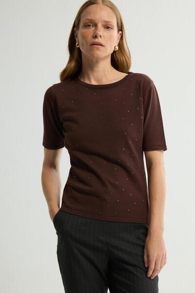 Love My Body Yuvarlak Yaka Kısa Kollu Triko Bluz