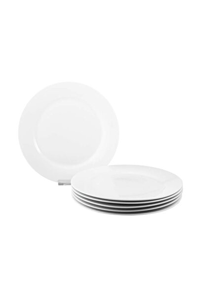 ORIAN Plain white porcelain flat dinner plate set, size 27 cm, 6 pieces