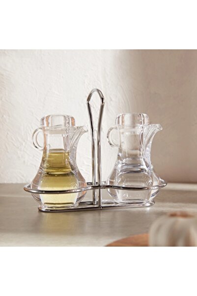 Generic زجاجات زيت وخل شيفيلد مع حامل معدني