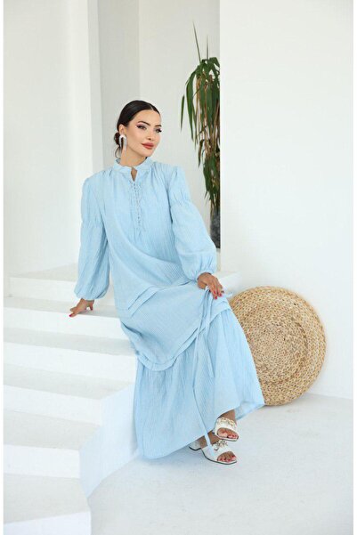 Dadali Back-Knotted Linen Dress Baby Blue