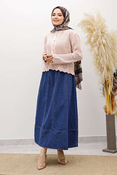 Tesettür Dünyası Embroidered Perforated Knitwear Cardigan Tsd250227 Pink