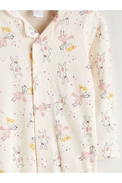 LC Waikiki Peak Yeni Sezon Gömlek Yaka Uzun Kollu Baskılı Kız Bebek Tulum