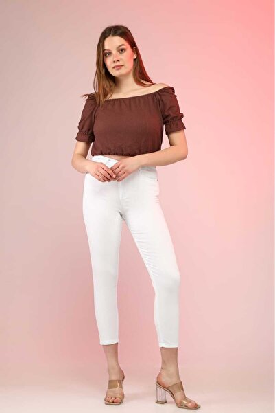 SHEVEGA Women's White High Waist Linen Tight-Leg Pants