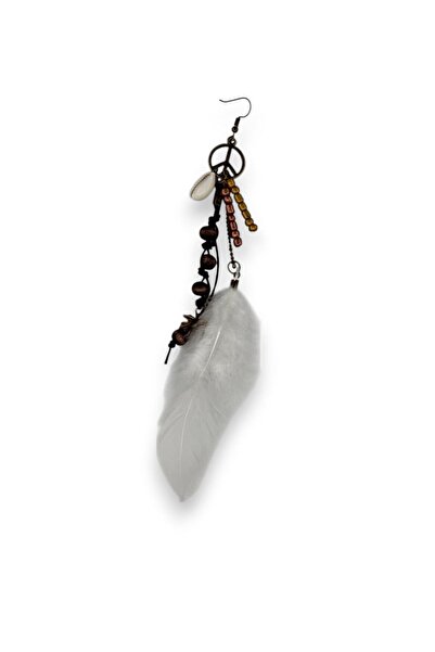 dela otantik Bohemian Feather and Peace Symbol Long Earrings – Handmade Colorful Authentic Bohemian Vintage Bijouterie Jewelry