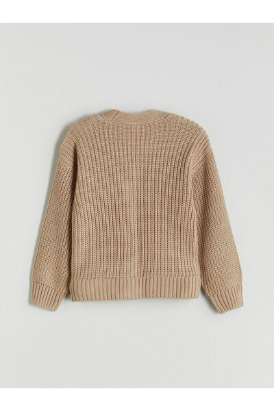 LC Waikiki Bej V Yaka Kız Çocuk Triko Hırka