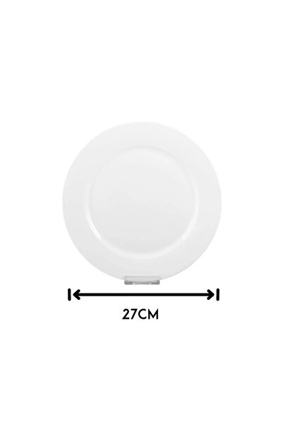 ORIAN Plain white porcelain flat dinner plate set, size 27 cm, 6 pieces