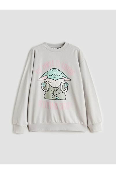 LC Waikiki Gray Crew Neck Star Wars Printed Girls' Sweatshirt