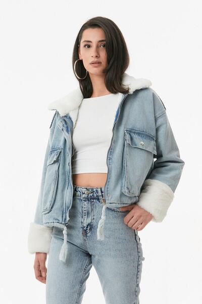 TUTveAL Collection Fur-Lined Denim Coat, Fur Coat, Denim Coat, Fur Jeans, Denim Jacket, Fur-Lined Coat