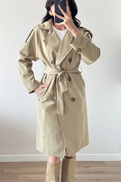 Eka Women's Beige Long Trench 1041-5051