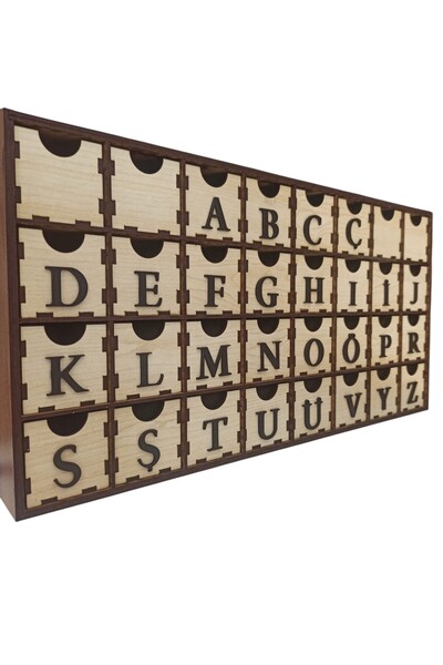 ERGEÇ TASARIM Alphabetical Wooden Drawer Organizer (32 Compartments) - Financial Seal Organizer for Accountants and Financial Advisors