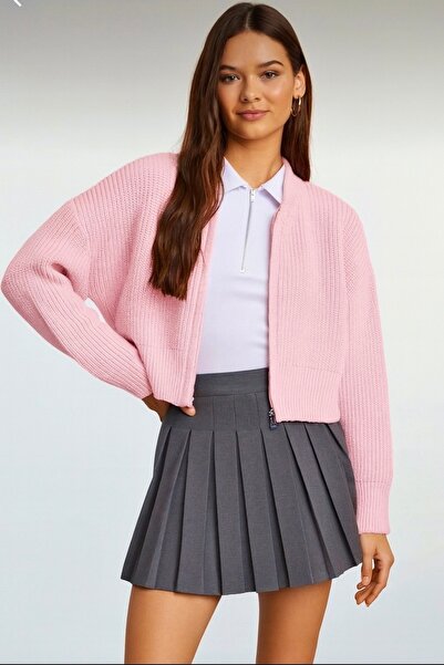 Elysira Fermuarlı Basic Kadın Triko Hırka