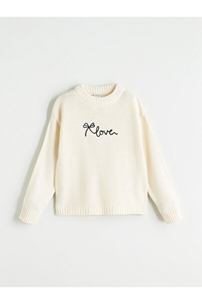 LC Waikiki Ekru Bisiklet Yaka Kız Çocuk Triko Kazak