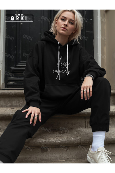 EFFRENATU Hanorac negru oversize cu glugă pentru femei – Dress to Impress Dig...