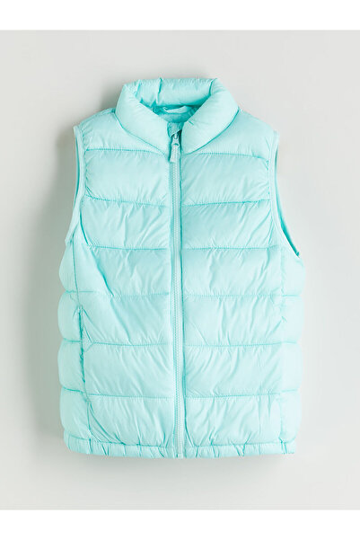 LC Waikiki Turquoise Stand Collar Girl's Puffer Vest
