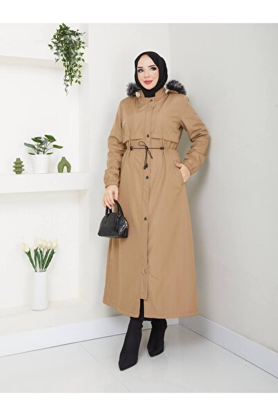 Pamuk Butik Γυναικείο παλτό με φερμουάρ και επένδυση από γούνα σε όλο το μήκος