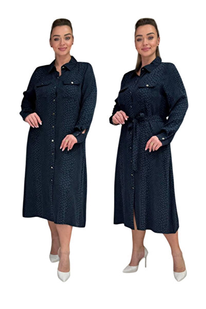 TESSY KADIN BÜYÜK BEDEN DESENLİ KUŞAKLI ELBİSE