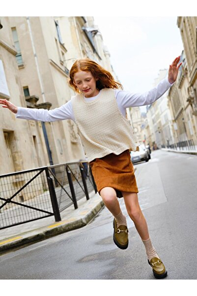 LC Waikiki Peak New Season Elastic Waist Suede Girls' Skirt