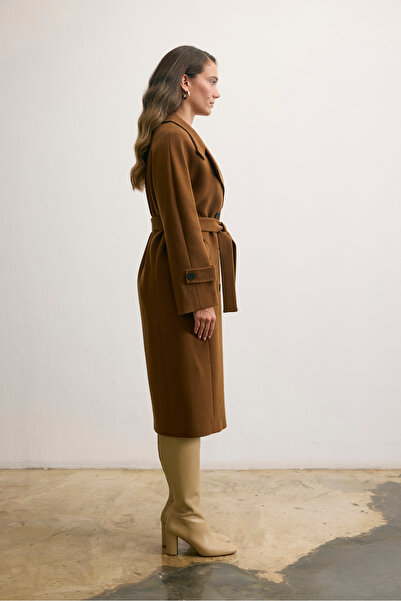 KENT Belted Long Cashmere Trench Cinnamon Color Coat