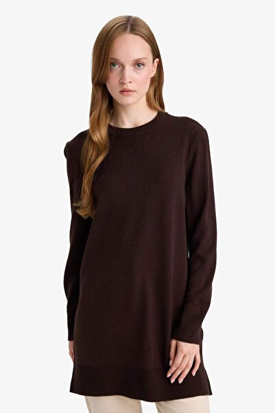 DeFacto New Season Regular Fit Crew Neck Slit Basic Plain Long Sleeve Tunic