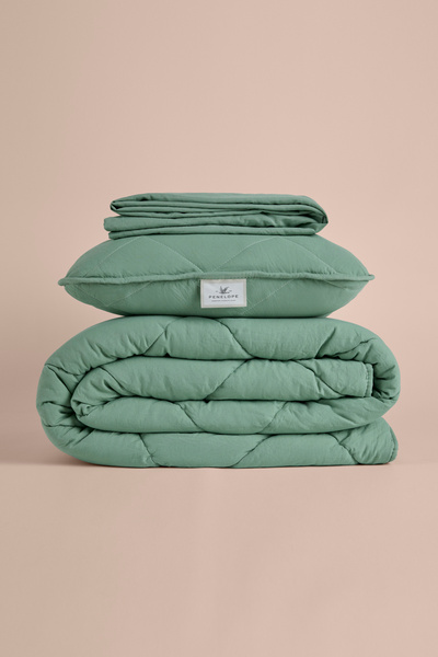 Penelope Microfiber Fabric Single Green Pillow Quilt Set - Colors in Comfort