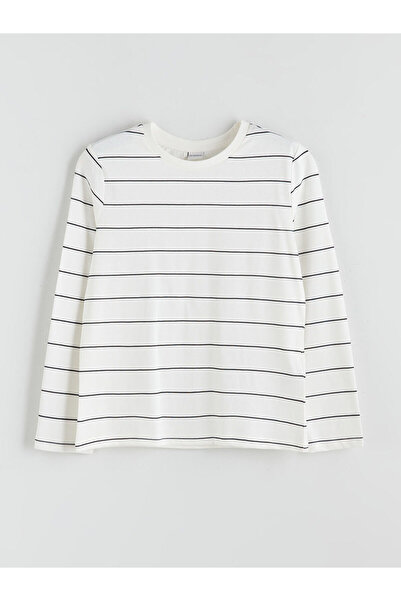 LC Waikiki Μαύρο μπλουζάκι για κορίτσια με ριγέ λαιμόκοψη