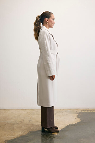 KENT Belted Long Cashmere Light Gray Coat