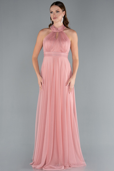 Abiyefon Soğan Kabuğu Halter Yaka Uzun Abiye Elbise ABU3252