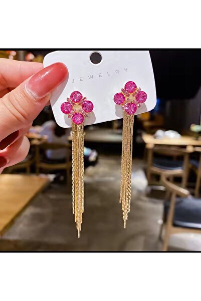 Shiklik Gold Color Stone Shiny Long Tassel Women Shiny Earrings