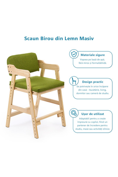 Onuvio ® scaun înalt din lemn, reglabil, cu trepte, scaun de masă sau de studiu pentru copii - Verde