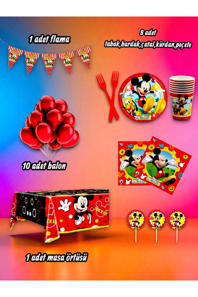 partylady مجموعة صغيرة لطيفة بتصميم الفأر تتسع لـ 8 أشخاص - لحفلات أعياد المي...