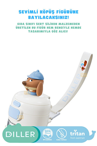 DILLER 600ml New Collection Cute Animals Fancy Tritan Kids Water Bottle With/Without Straw with Hand Strap
