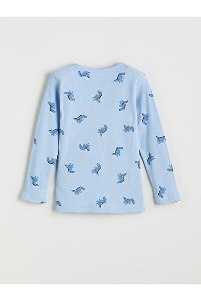 LC Waikiki Mavi Bisiklet Yaka Baskılı Uzun Kollu Erkek Bebek Pijama Takımı